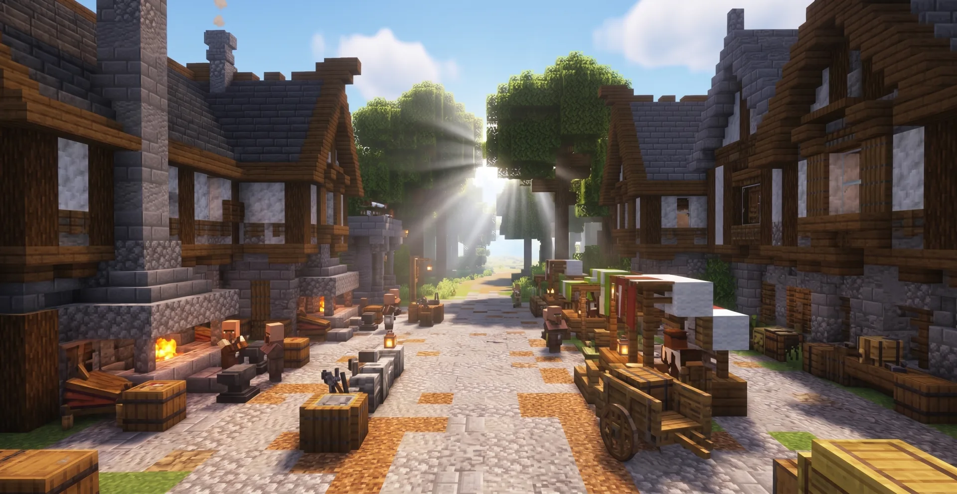 Rue marchande d'un village médiéval